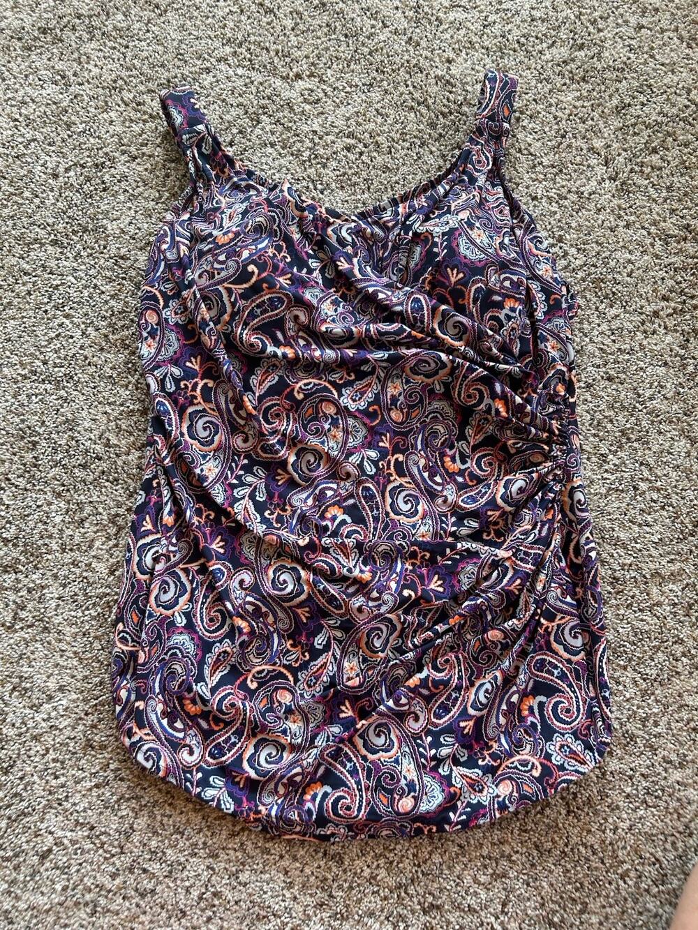 Lands End 22W Swim Suit Ruched 1-piece Skirted Front Paisley H26